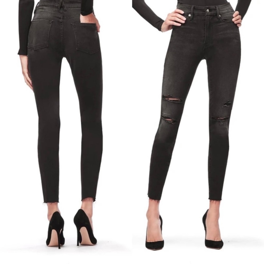GOOD AMERICAN Good Waist Black
Distressed Skinny Size 2/26